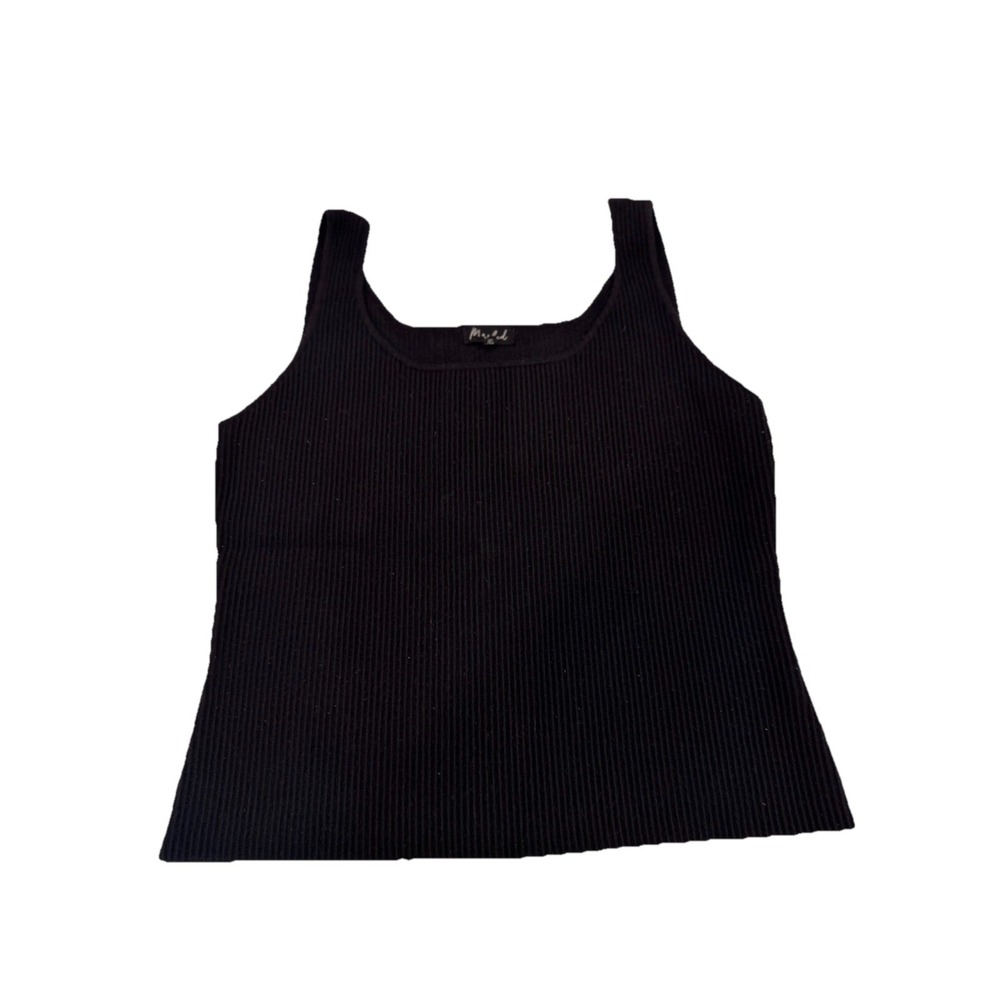 Marled Ribbed VNeck Tank Black Womens XL Smoothing Slimming Elevated Minimalist